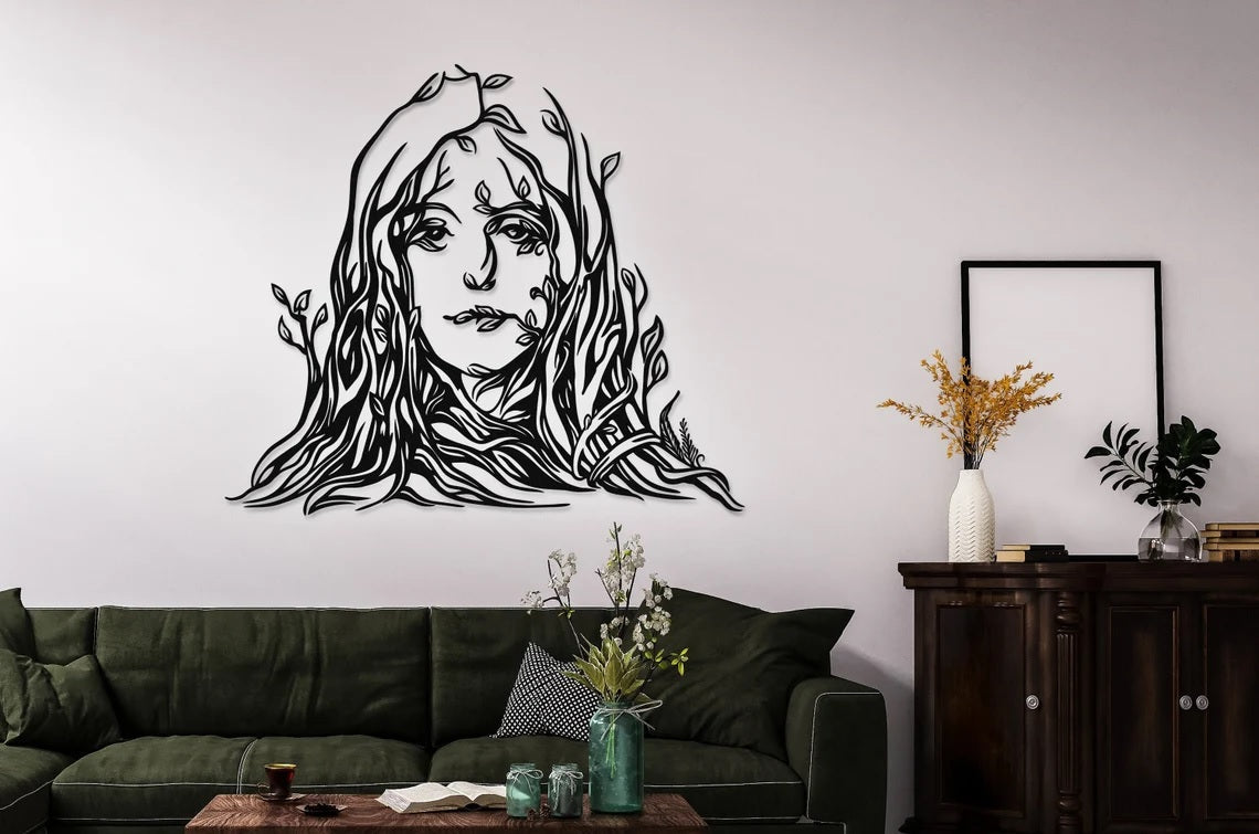 Female Tree Art Metal, Minimalist Line Art - Etgshop LLC