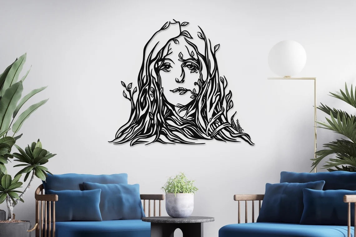 Female Tree Art Metal, Minimalist Line Art - Etgshop LLC