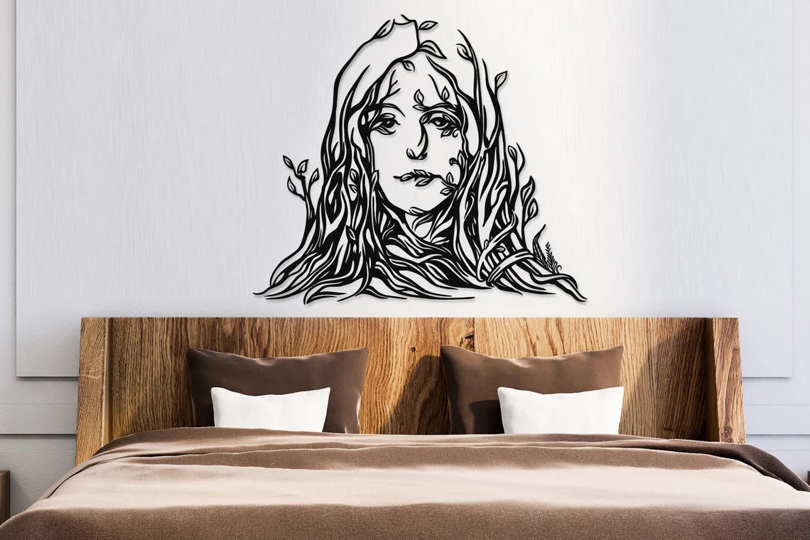 Female Tree Art Metal, Minimalist Line Art - Etgshop LLC