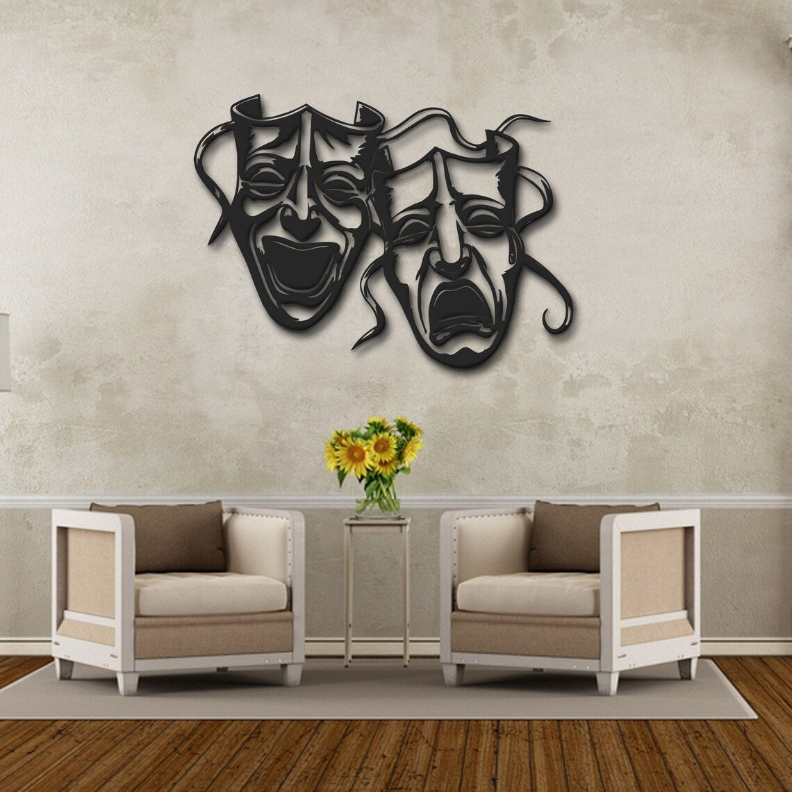 Metal Wall Art, Happy and Sad Mask - Etgshop LLC