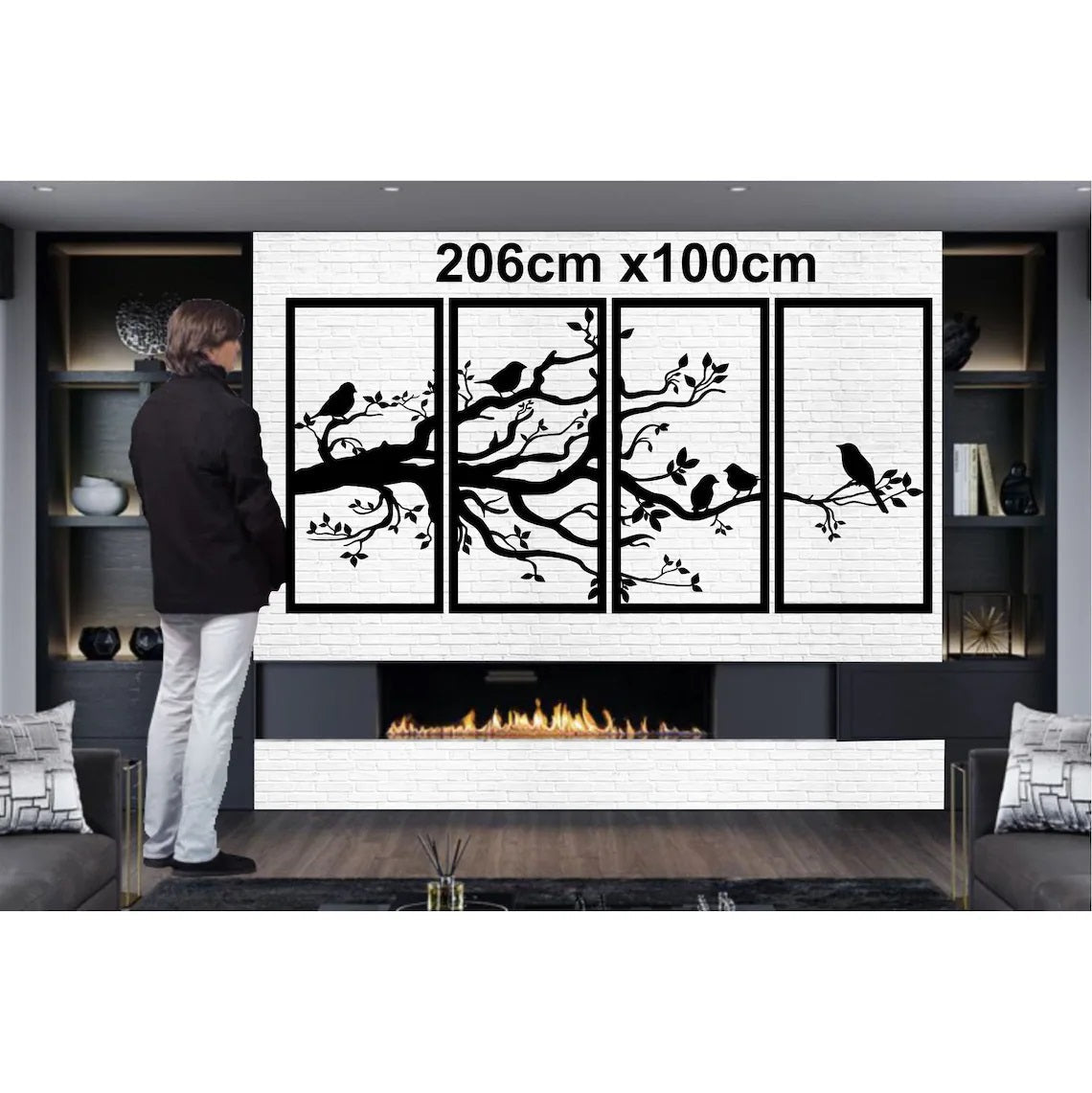 Tree of Life 4 Panels, Birds and Branch - Etgshop LLC