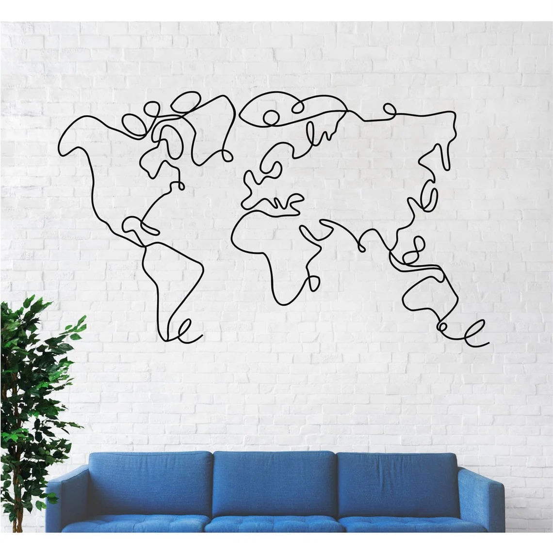 Line Wall Decor, Metal World Map Wall Art 2 Pieces - Etgshop LLC