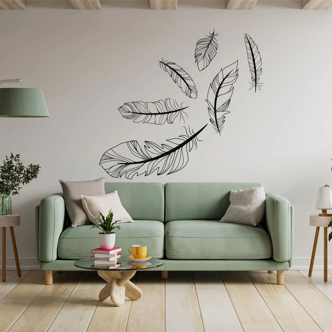 Line Wall Art, Set of 6 Feather Metal Wall Art - Etgshop LLC