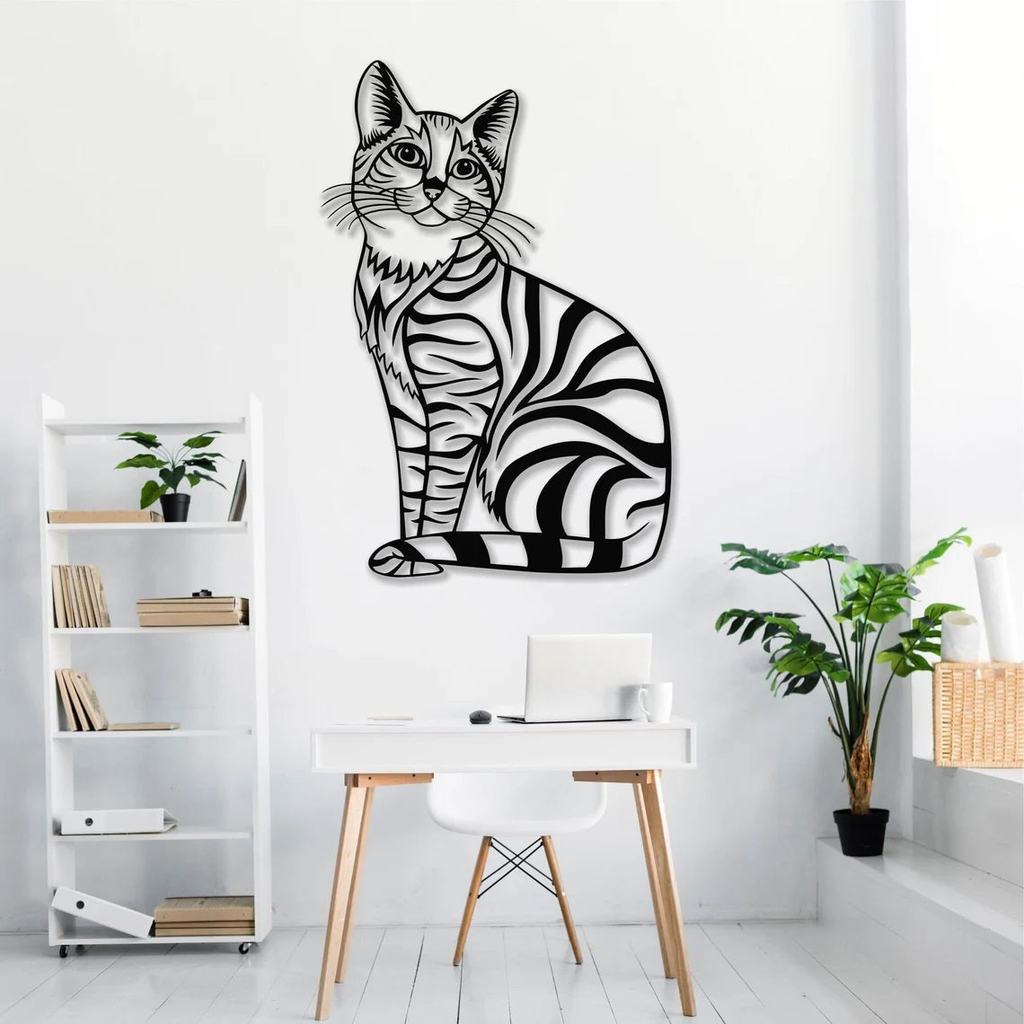 Metal Wall Art, Geometric Metal Cat Decor