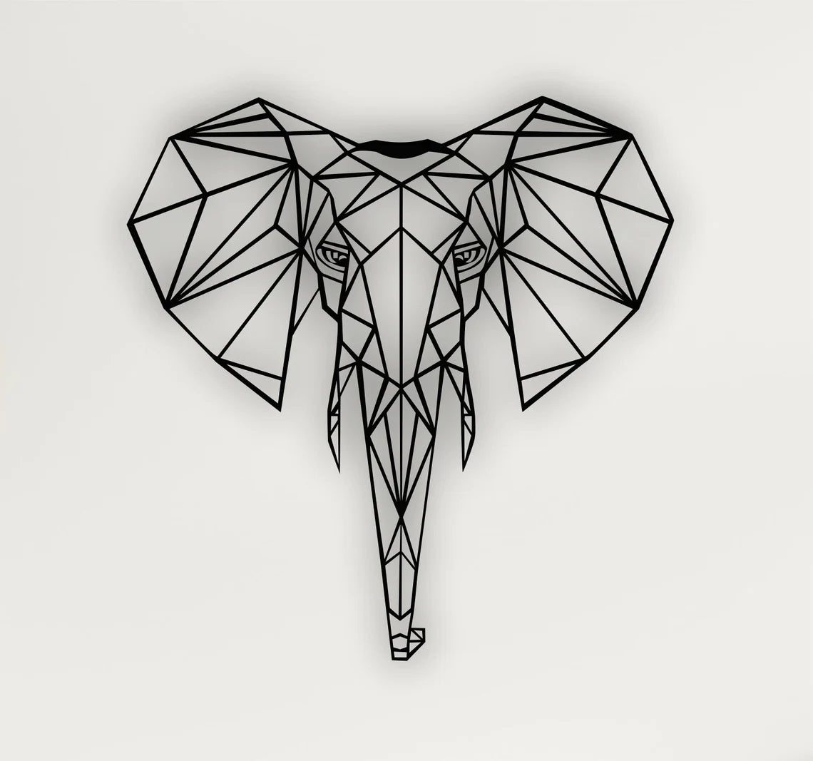 Metal Wall Art, Geometric Metal Elephant Head Decor