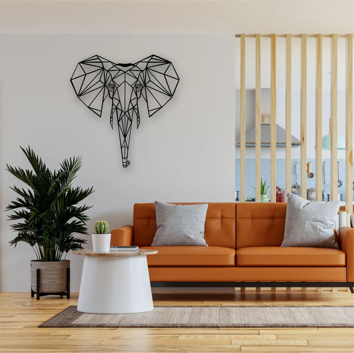 Metal Wall Art, Geometric Metal Elephant Head Decor