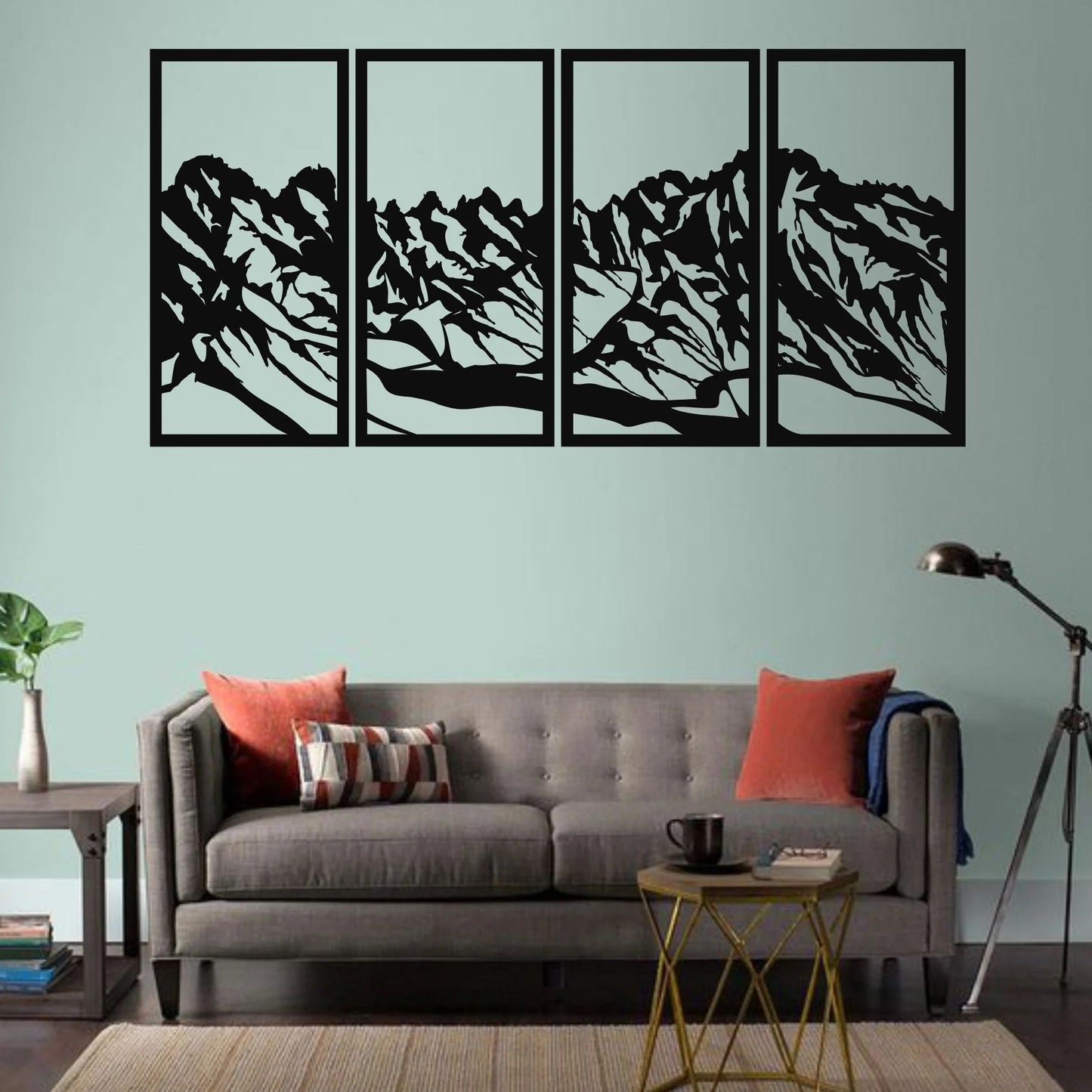 Metal Wall Art, Metal Mountain Range Decor Set of 4 - Etgshop LLC