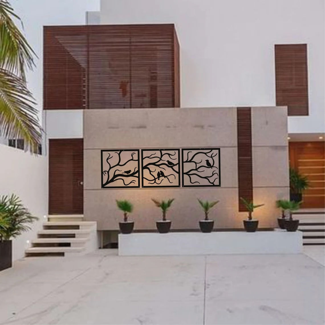 Metal Wall Art, Birds on Branch 3 Panels - Etgshop LLC