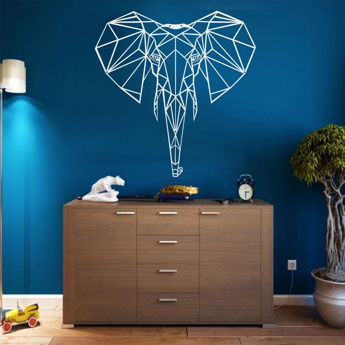 Metal Wall Art, Geometric Metal Elephant Head Decor