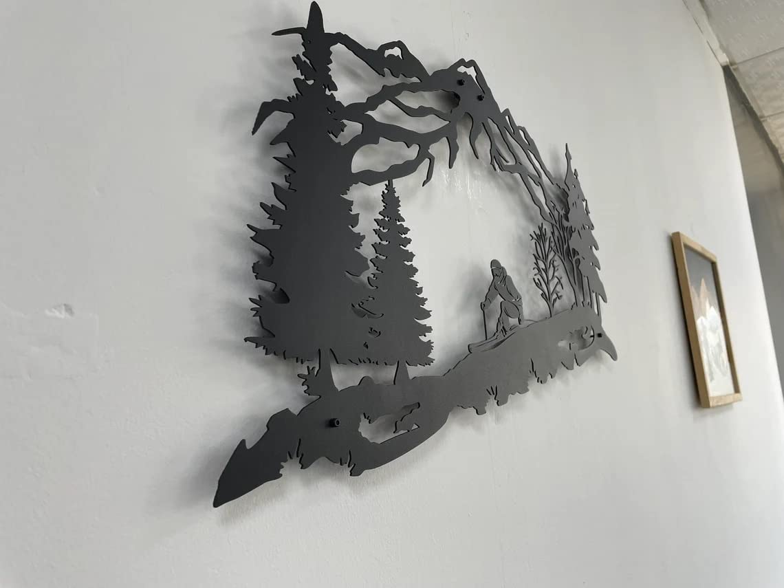 Metal Skier Wall Art, Mountain and Trees Themed Wall Art, Metal Wall Decor, Ski Lover Gift, Home Decoration, Wall Hangings (24" W x 15" H / 60x38 cm)