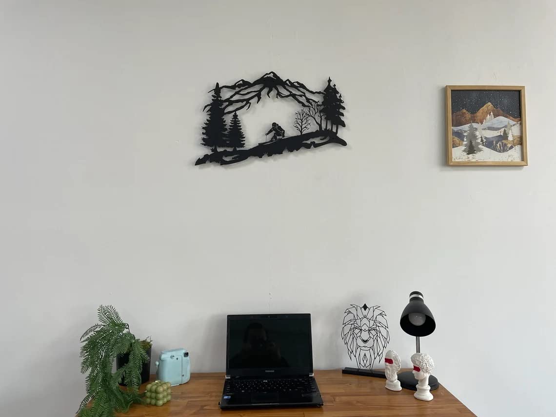 Metal Skier Wall Art, Mountain and Trees Themed Wall Art, Metal Wall Decor, Ski Lover Gift, Home Decoration, Wall Hangings (24" W x 15" H / 60x38 cm)