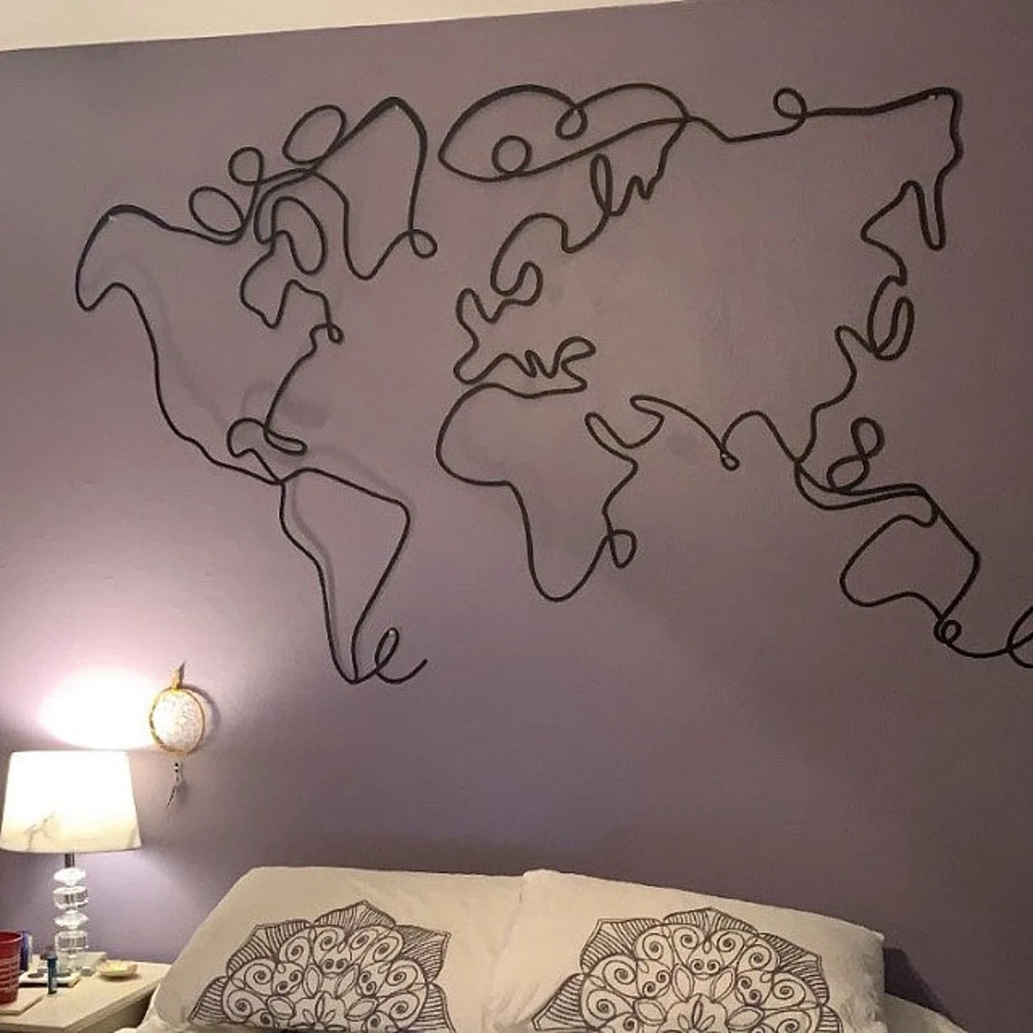 Line Wall Decor, Metal World Map Wall Art 2 Pieces - Etgshop LLC
