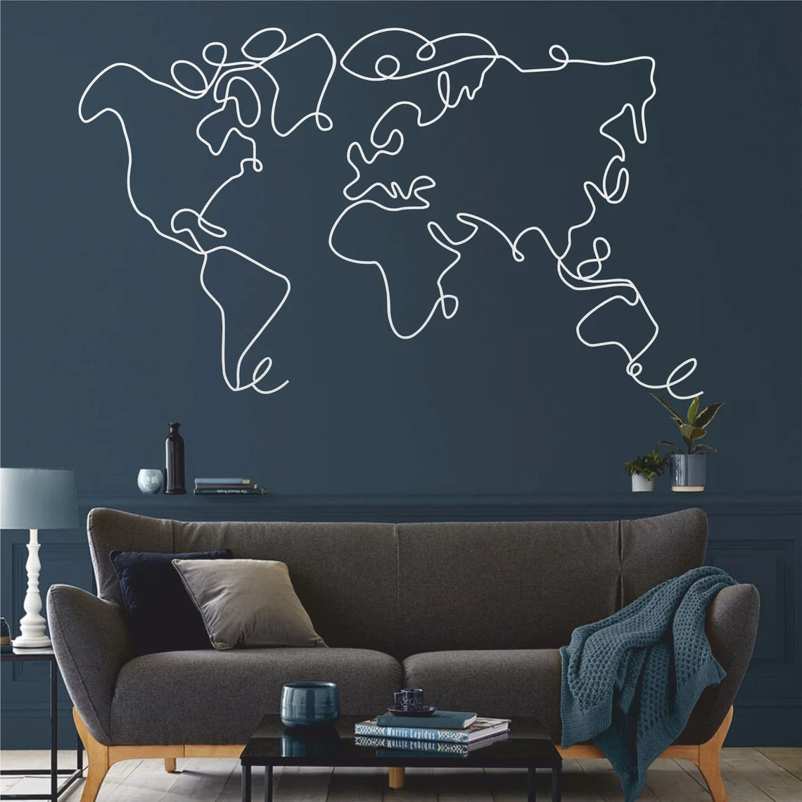 Line Wall Decor, Metal World Map Wall Art 2 Pieces - Etgshop LLC