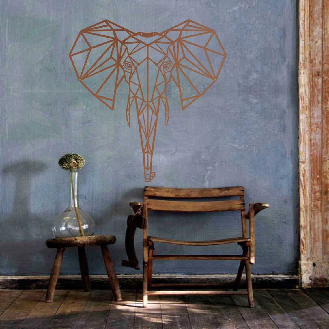 Metal Wall Art, Geometric Metal Elephant Head Decor