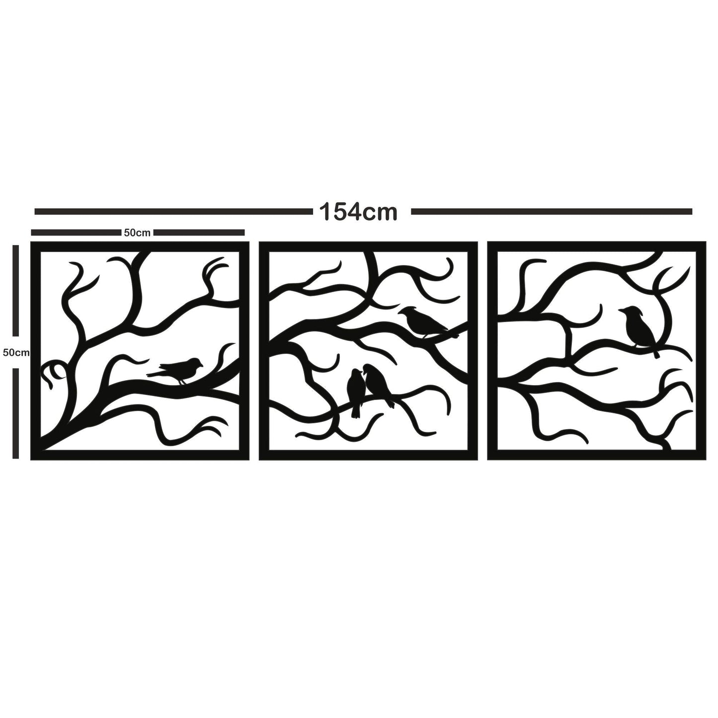 DEKADRON Metal Wall Art, Birds on Branch 3 Pieces, Metal Tree Wall Art, Tree Sign, Metal Wall Decor, Interior and Outdoor Decoration, 3 Panels Wall Hangings (40" W x 13" H / 102x33cm)