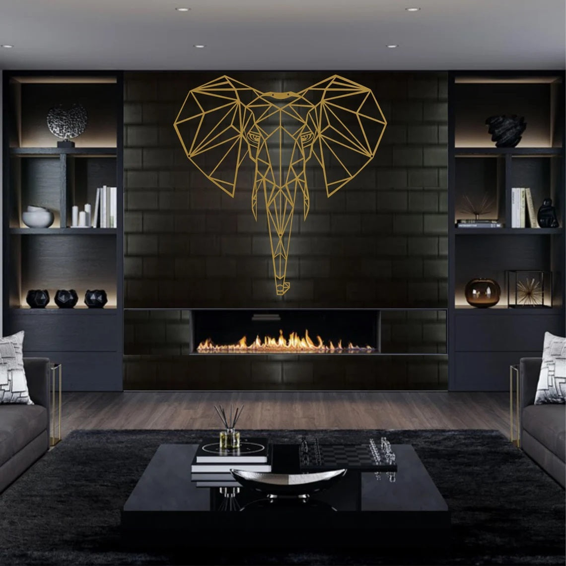 Metal Wall Art, Geometric Metal Elephant Head Decor