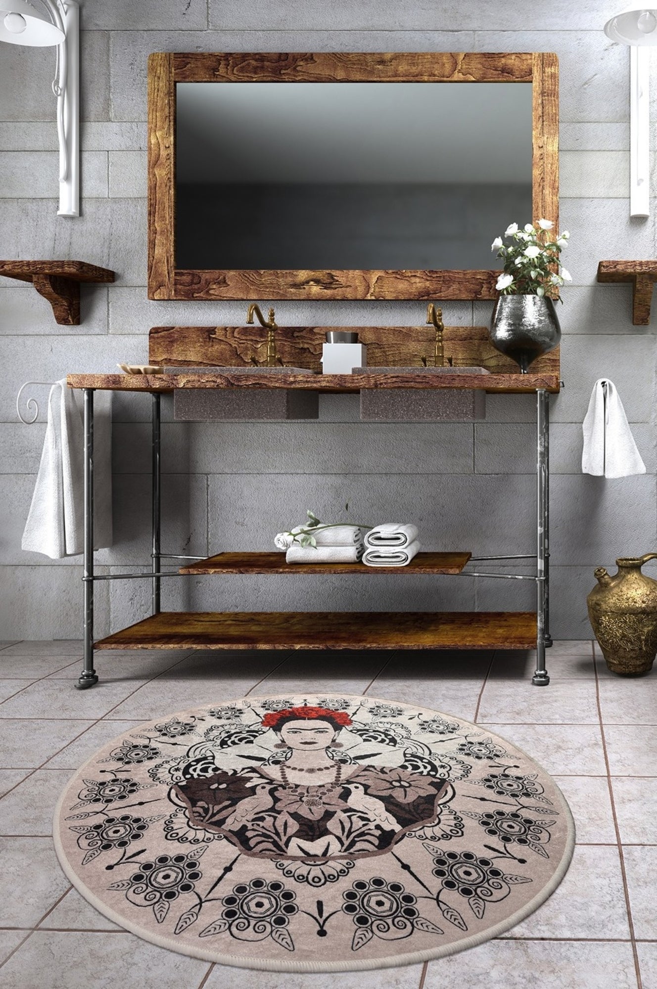 Frida Decoratif Round Bath Rug Area Rug Round Rug - Etgshop LLC
