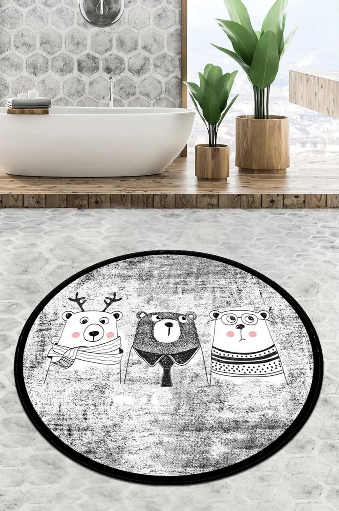 Three Bears Decoratif Round Bath Rug Area Rug Round Rug - Etgshop LLC