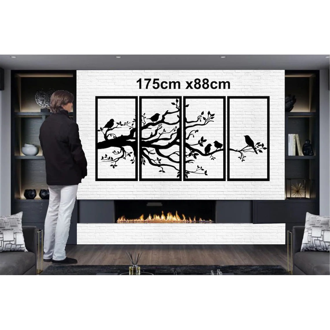 Tree of Life 4 Panels, Birds and Branch - Etgshop LLC