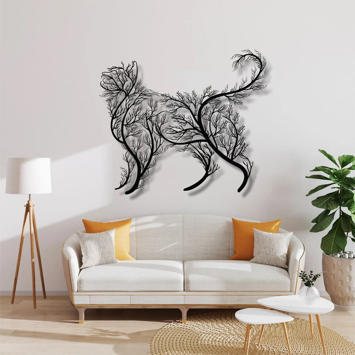 Metal Wall Art, Geometric Metal Cat Decor