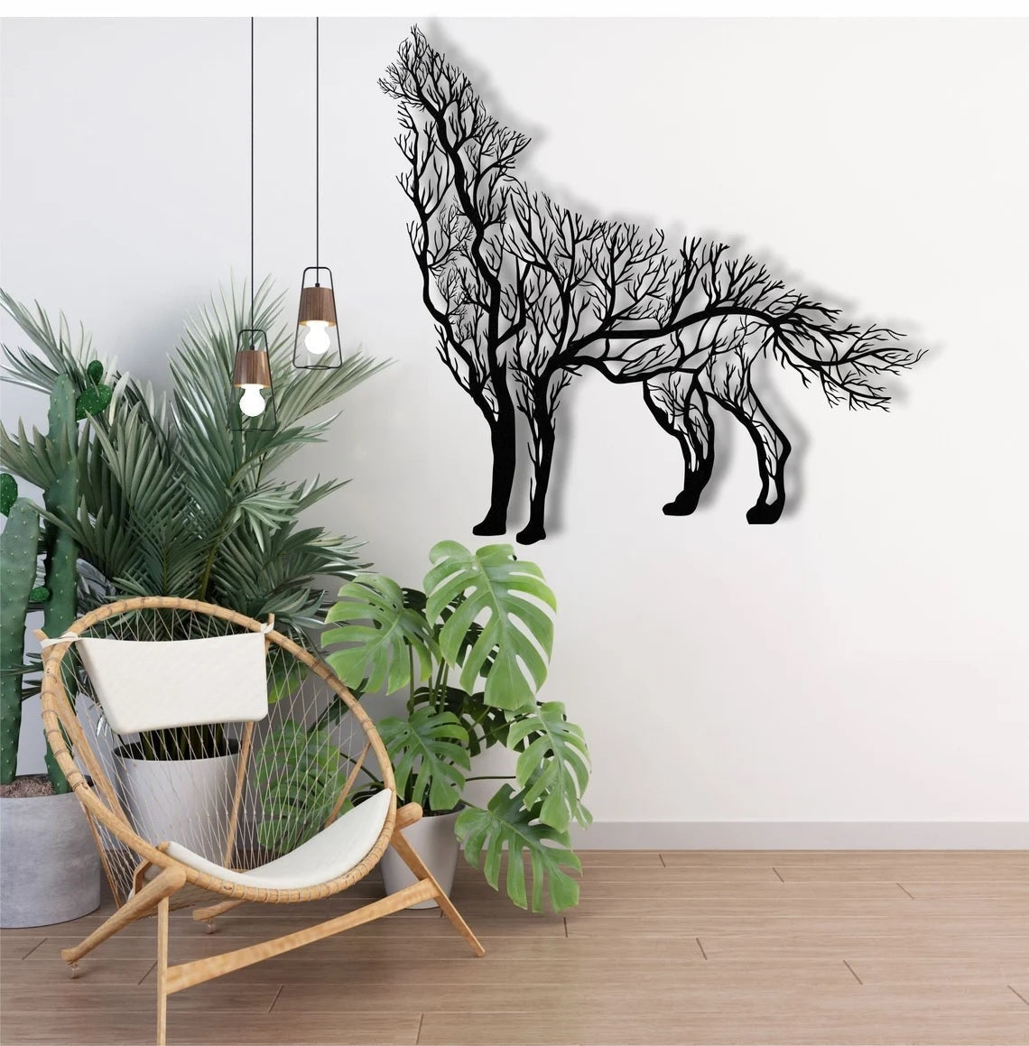 Metal Wall Art, Geometric Metal Wolf Decor