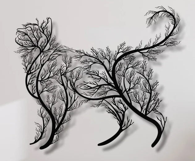 Metal Wall Art, Geometric Metal Cat Decor