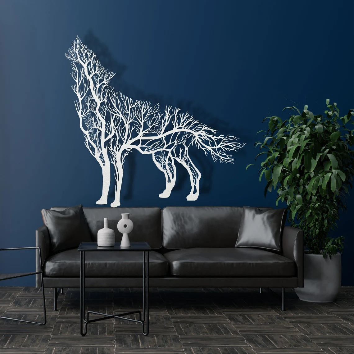 Metal Wall Art, Geometric Metal Wolf Decor