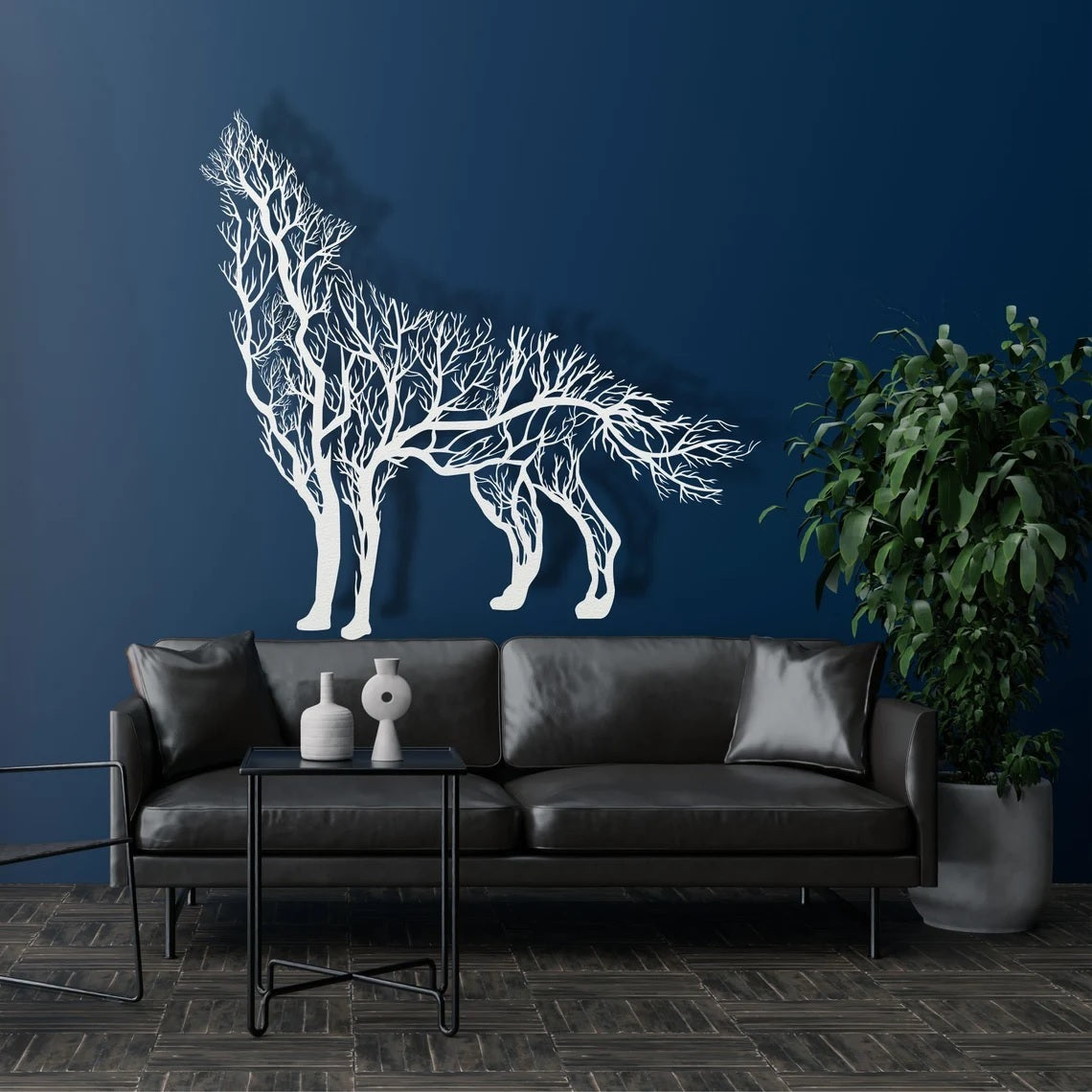 Metal Wall Art, Geometric Metal Wolf Decor