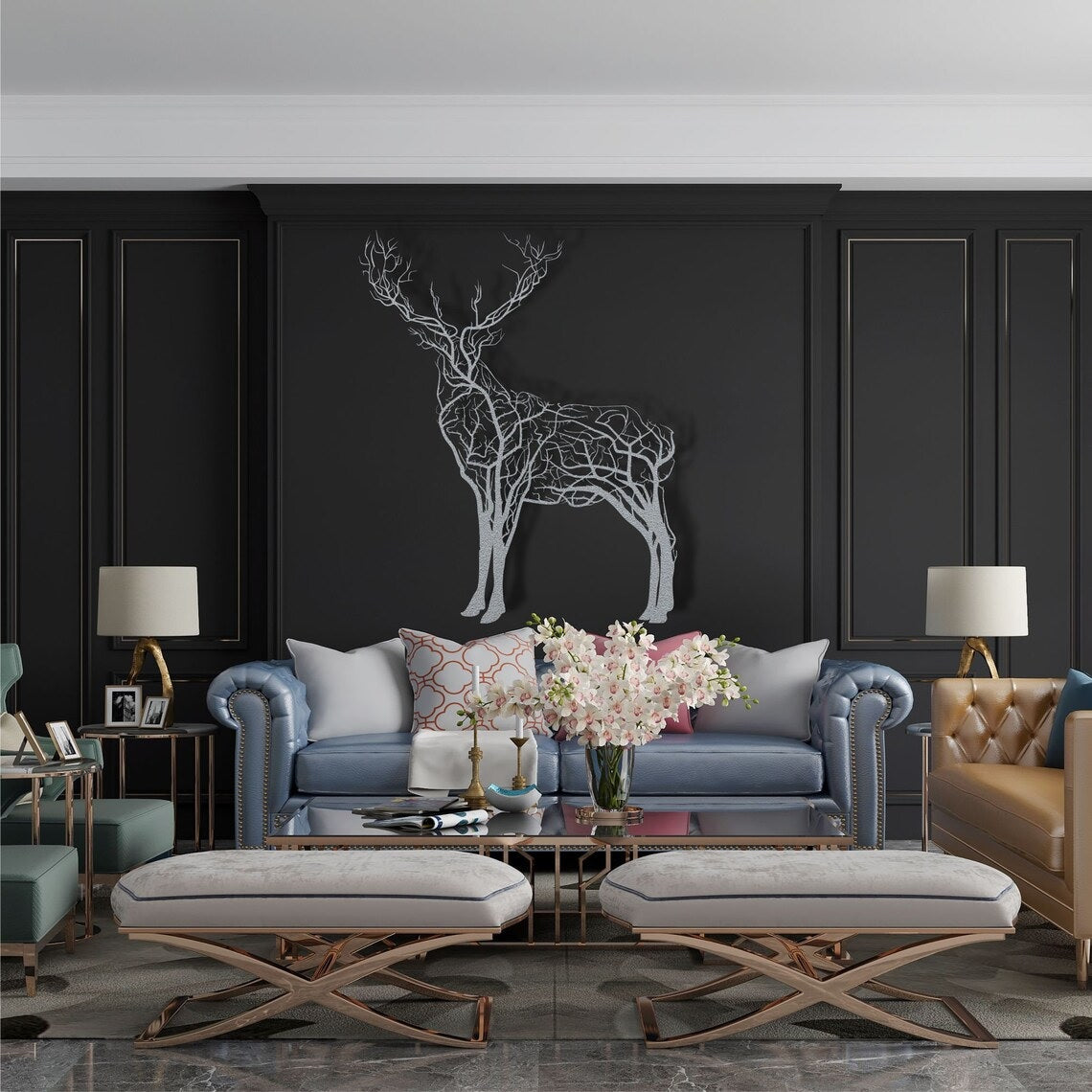Metal Wall Art, Geometric Metal Deer Decor