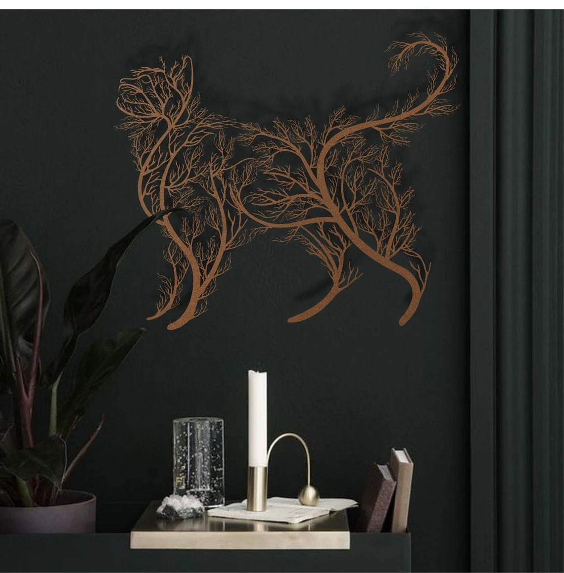 Metal Wall Art, Geometric Metal Cat Decor