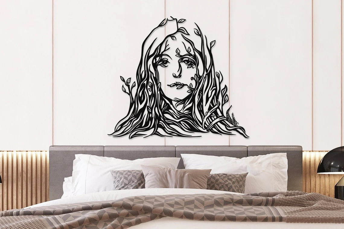 Female Tree Art Metal, Minimalist Line Art - Etgshop LLC