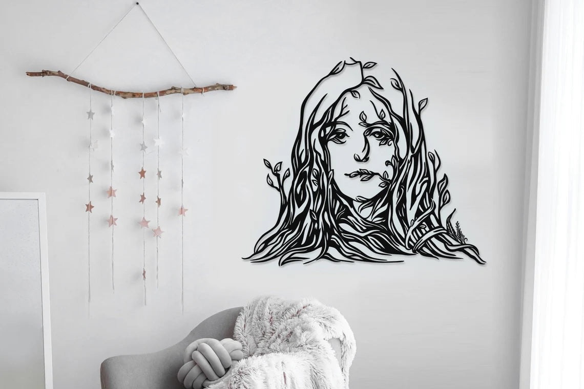 Female Tree Art Metal, Minimalist Line Art - Etgshop LLC