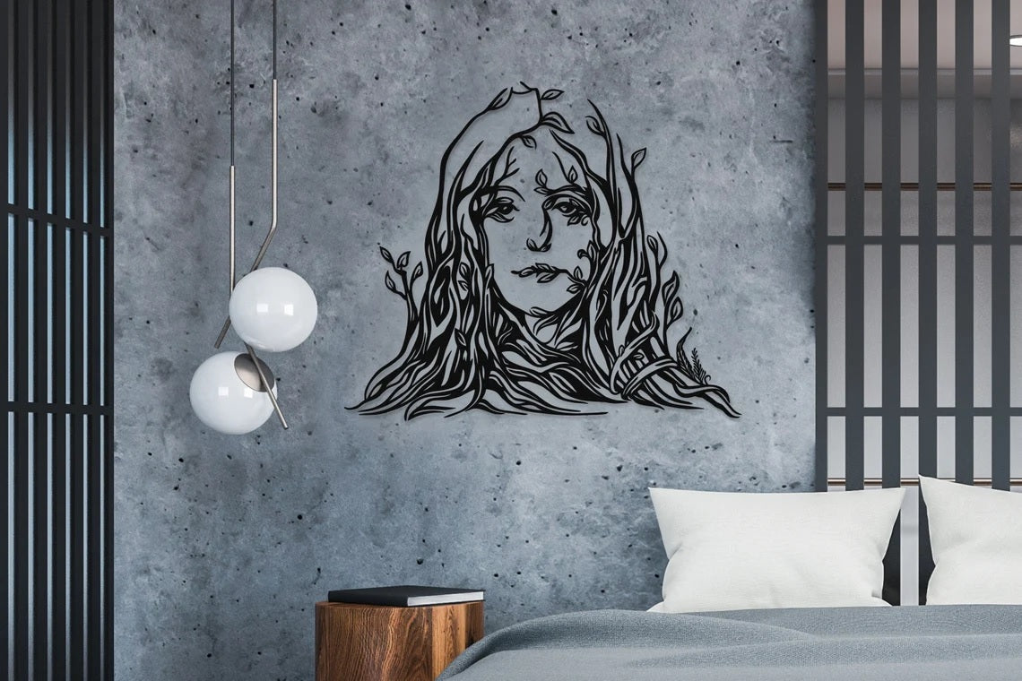 Female Tree Art Metal, Minimalist Line Art - Etgshop LLC
