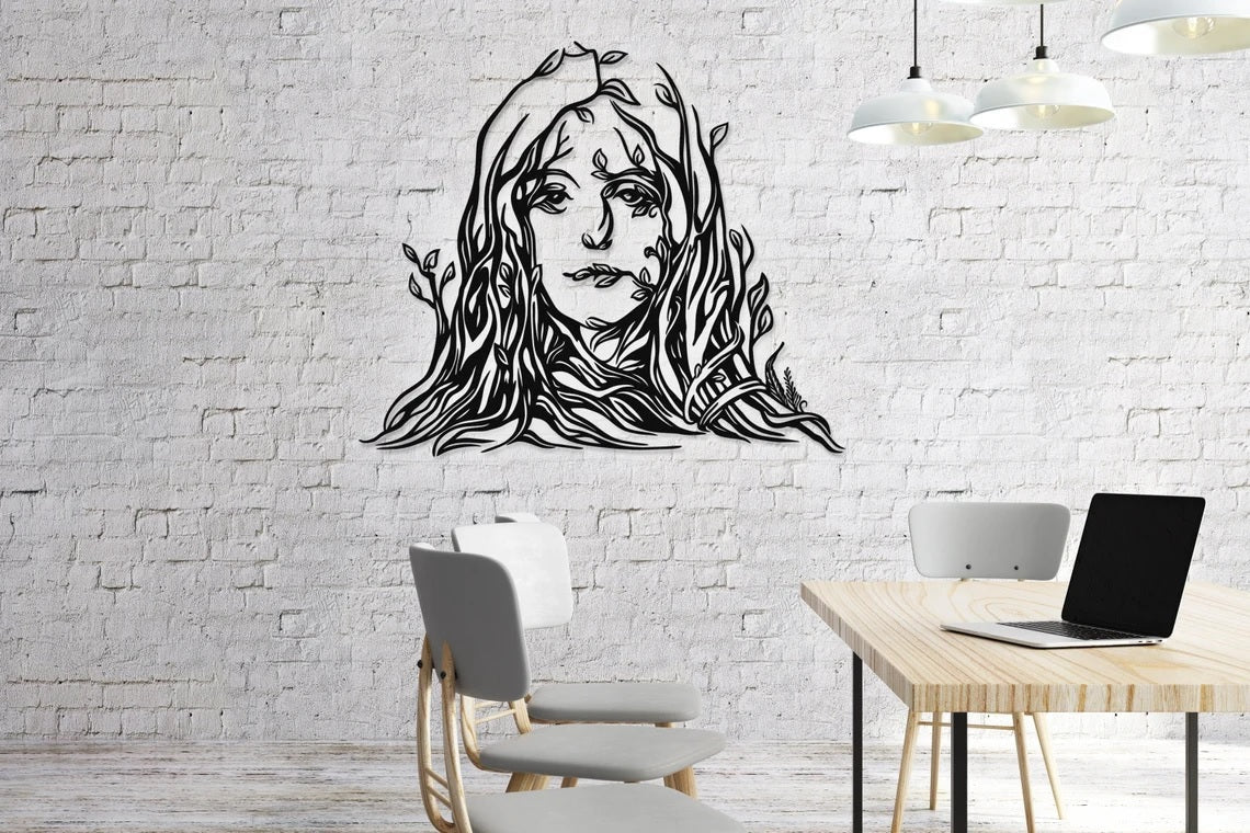 Female Tree Art Metal, Minimalist Line Art - Etgshop LLC