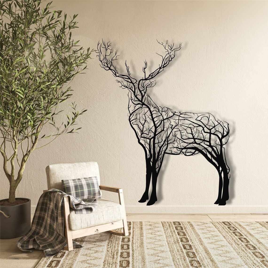 Metal Wall Art, Geometric Metal Deer Decor