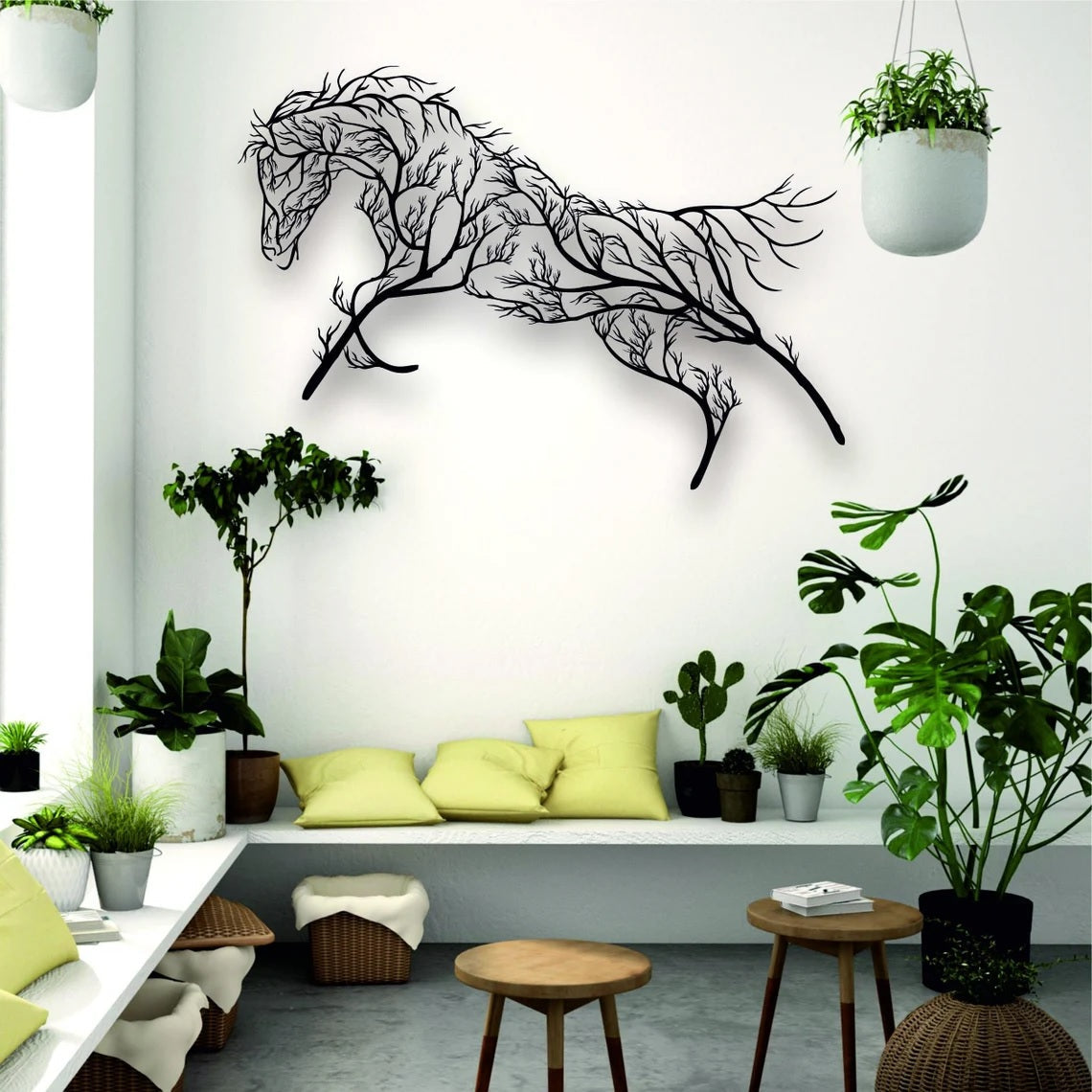Metal Wall Art, Geometric Metal Horse Decor