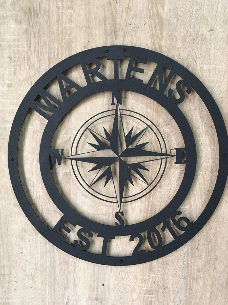 Compass Monogram Metal Wall Art Customized