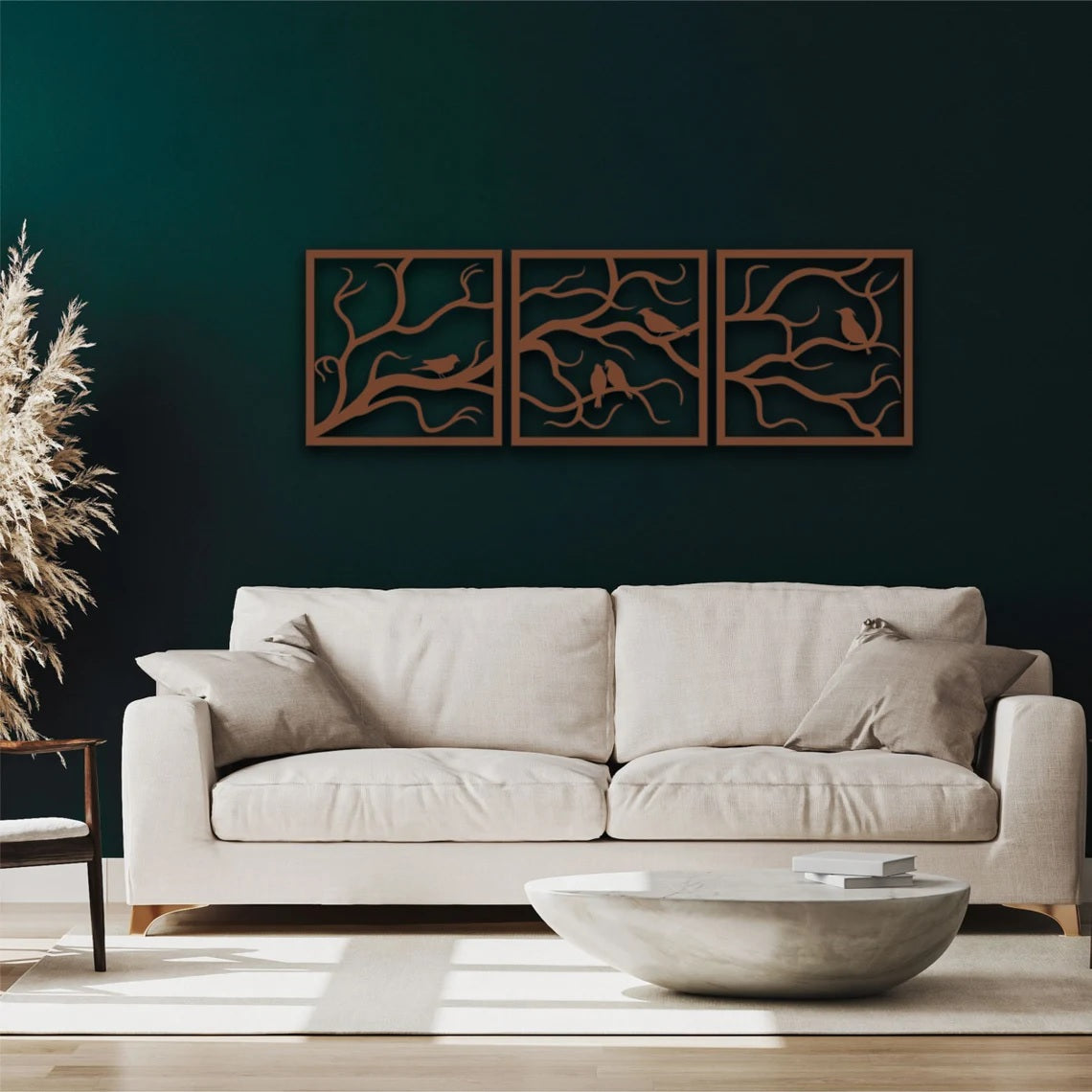 Metal Wall Art, Birds on Branch 3 Panels - Etgshop LLC