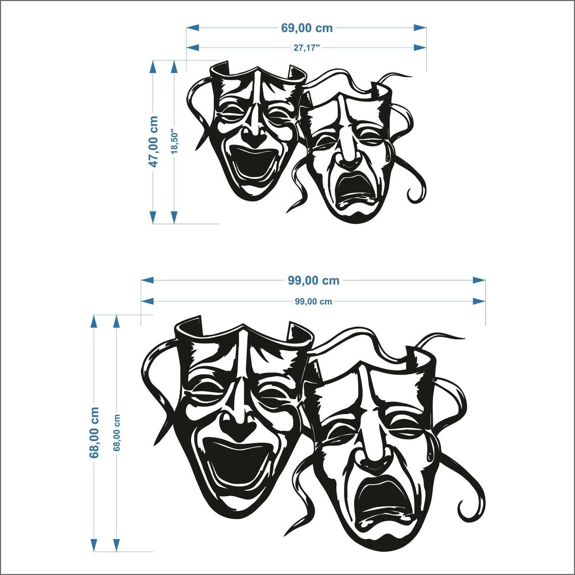Metal Wall Art, Happy and Sad Mask - Etgshop LLC