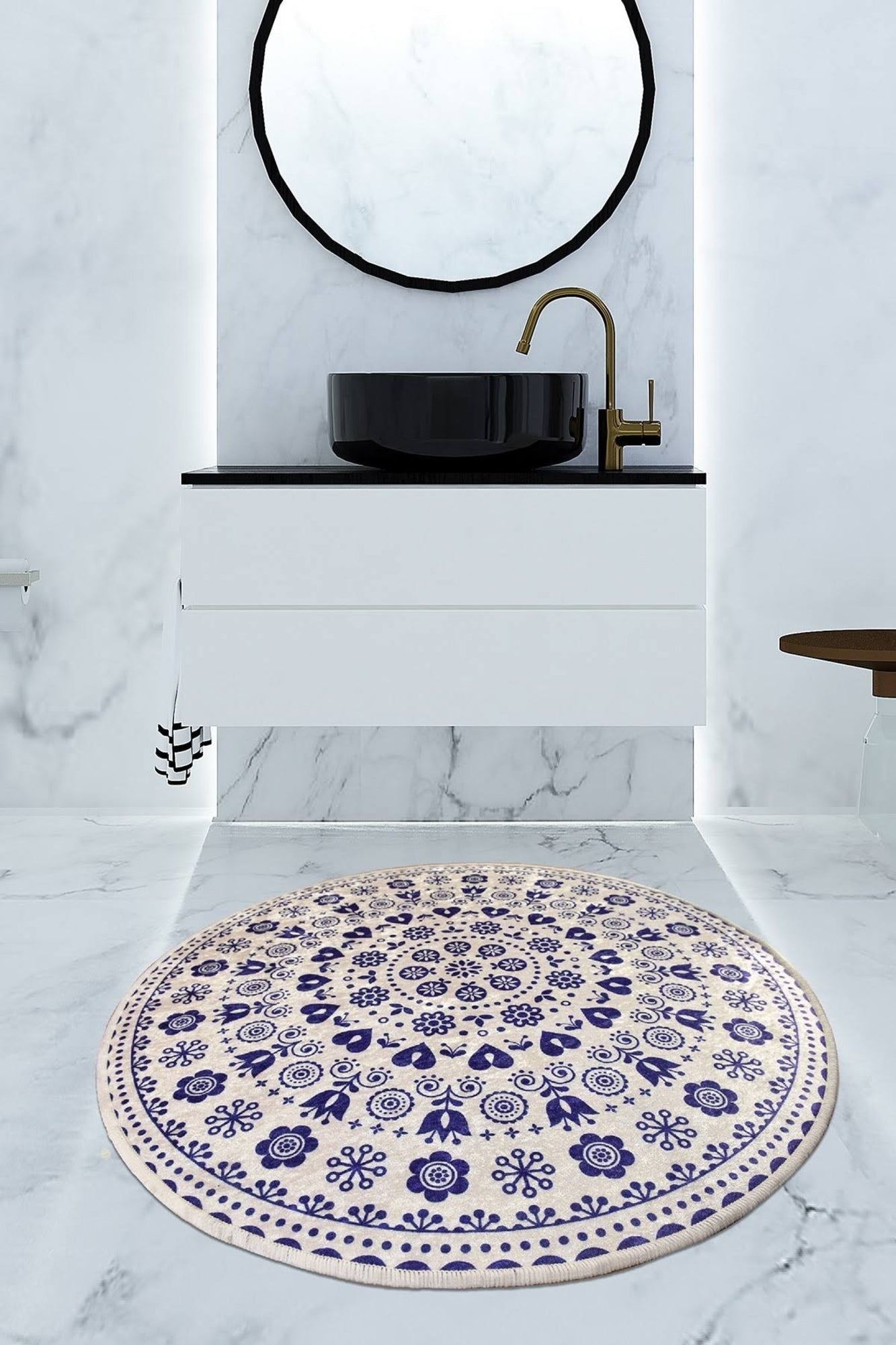 Venice Blue Dekoratif Round Bath Rug Area Rug Round Rug - Etgshop LLC