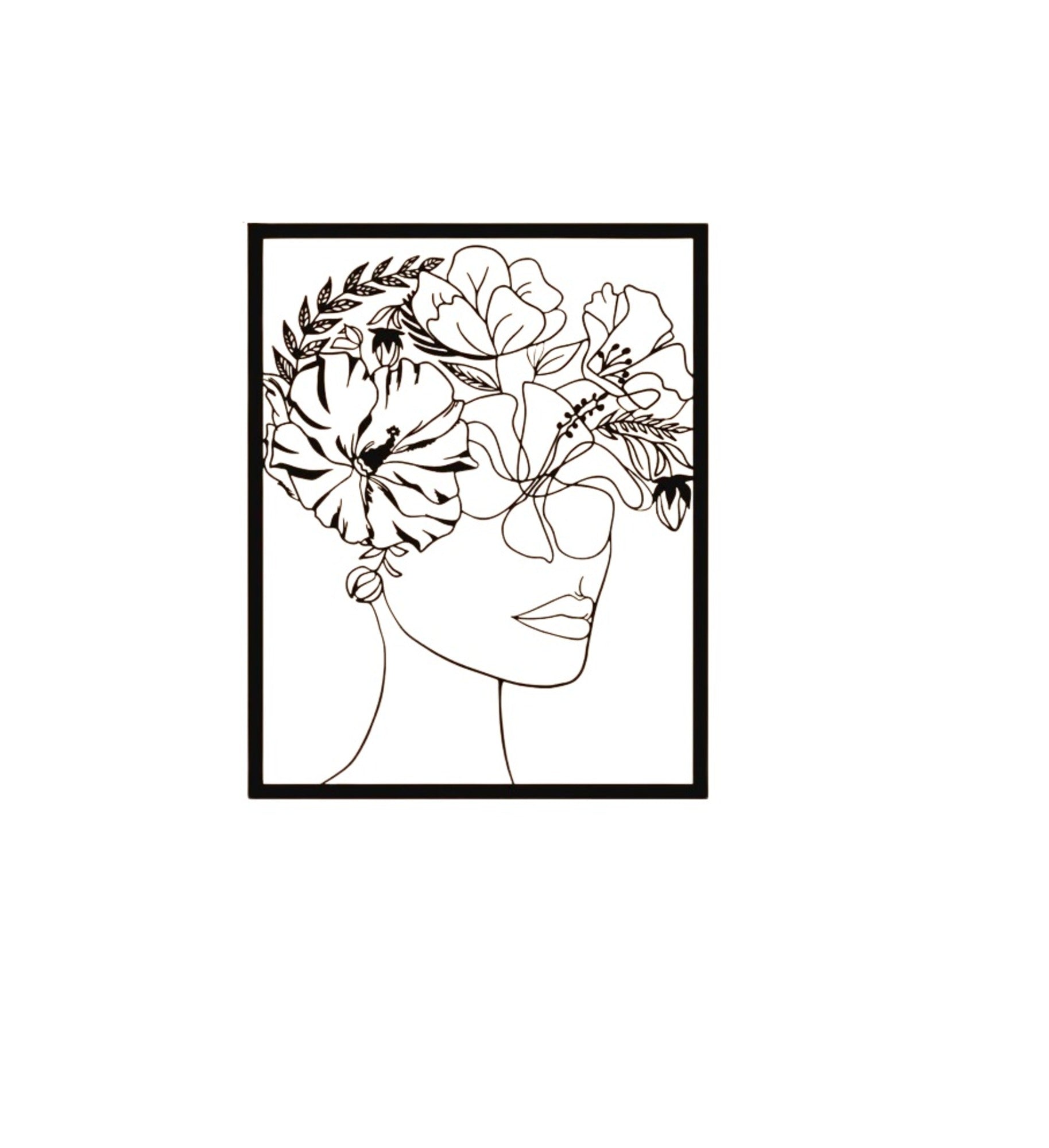 Face and Flowers, Minimalist Metal Wall Art - Etgshop LLC
