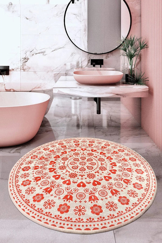 Venice Red Dekoratif Round Bath Rug Area Rug Round Rug - Etgshop LLC