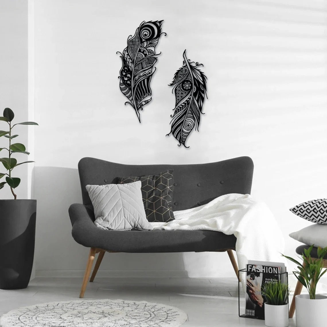 Feather Metal Wall Art Decoration, Metal Wall Hanging, Office Wall Art, Living Room Decor, Christmas Gift, Interior Wall Decor, Wall Decor