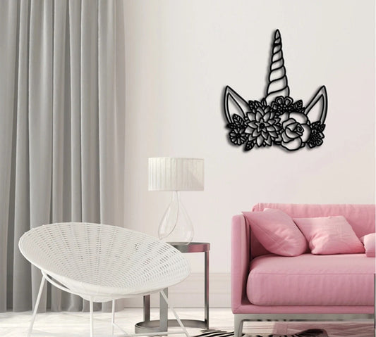 Wall Decor, Metal Wall art, Unicorn Wall Decor, Metal Wall Sign, Metal Wall Hanging, Office Wall Art, Interior Wall Decor, Flower Unicorn